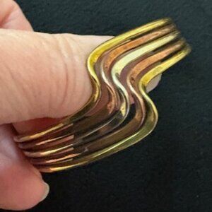 Taxco 1980s Vintage Mixed Metals Wave Cuff Bracelet Brass Silver Copper